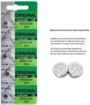 Quick Click Goods SR521SW 379 1.55V Silver Oxide Batteries Long-Lasting Watch Button Cells  Battery(Pack of 5)