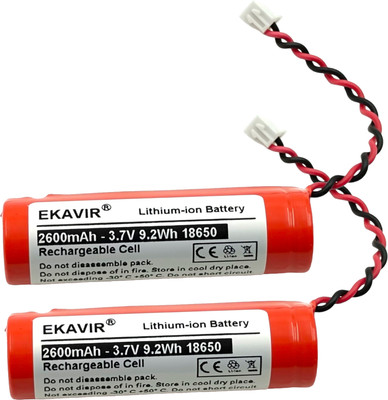 Ekavir High-Capacity 18650 Li-ion : 2600mAh, 3.7V with Wired  Battery(Pack of 2)
