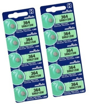 MICROUSB Murata 364 1.55V SR621SW Silver Oxide Watch Button Coin Cell   Battery(Pack of 10)