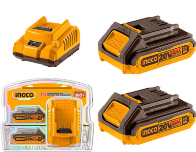 INGCO 20V Lithium-Ion  and Charger Kit, 2pcs 2.0Ah Batteries and 1pcs Charger,  Battery(Pack of 3)