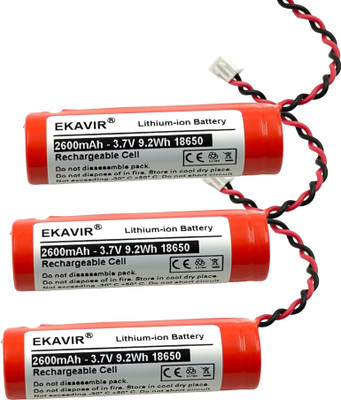 Ekavir 18650 Lithium-ion  Cell 2600mAh, 3.7V with 2 Pin Wired  Battery(Pack of 3)