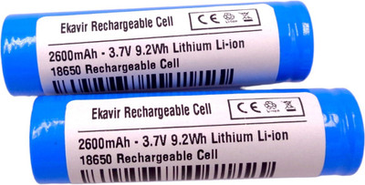 Ekavir 3.7v 18650 Lithium Ion Batteries 2600mah Rechargeable  Cylindrical Li Ion  Battery(Pack of 2)