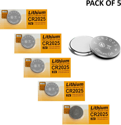 WHISTLE9 High Quality Micro Lithium CR2025 Cell 3v Calculators, Key fobs, Medical devices  Battery(Pack of 5)