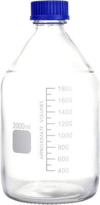 Salco 2000ml Round Reagent Media Glass Bottle With GL25 Polypropylene Screw Cap Laboratory Dropper Bottle(Borosilicate Glass 2000 ml Pack of2)