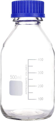 Salco 500ml Round Reagent Media Glass Bottle With GL25 Polypropylene Screw Cap Laboratory Dropper Bottle(Borosilicate Glass 500 ml Pack of2)