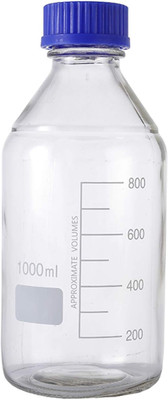 Salco 100ml Round Reagent Media Glass Bottle With GL25 Blue Polypropylene Screw Cap Laboratory Dropper Bottle(Borosilicate Glass 1000 ml Pack of1)