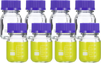 Salco 100ml 8 Pieces Reagent Media Glass Bottle With GL25 Polypropylene Screw Cap Laboratory Dropper Bottle(Borosilicate Glass 100 ml Pack of8)