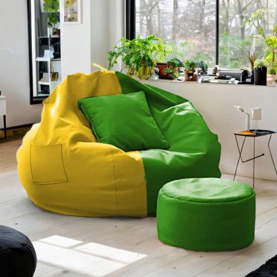 KARUTO 4XL Tear Drop Bean Bag Cover  (Without Beans)(Green, Yellow)