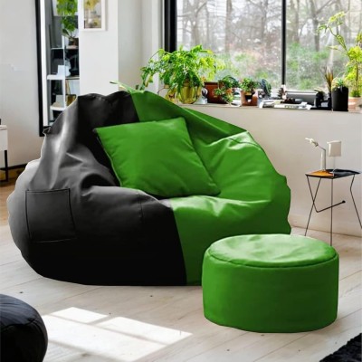 GIGLICK 4XL Tear Drop Bean Bag Cover  (Without Beans)(Black, Green)