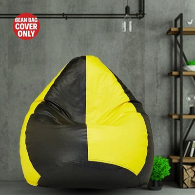 FurniGully XXL Tear Drop Bean Bag Cover  (Without Beans)(Black, Yellow)