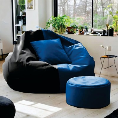 KARUTO 4XL Tear Drop Bean Bag Cover  (Without Beans)(Black, Blue)