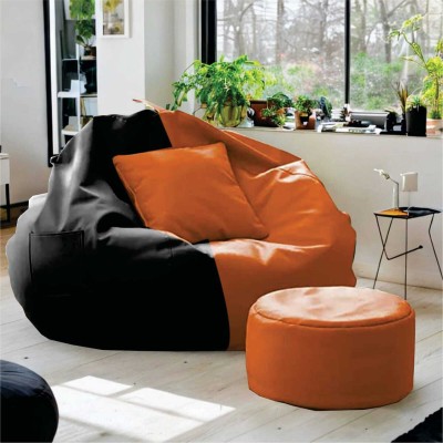 SHIRA 24 4XL Tear Drop Bean Bag Cover  (Without Beans)(Orange, Black)