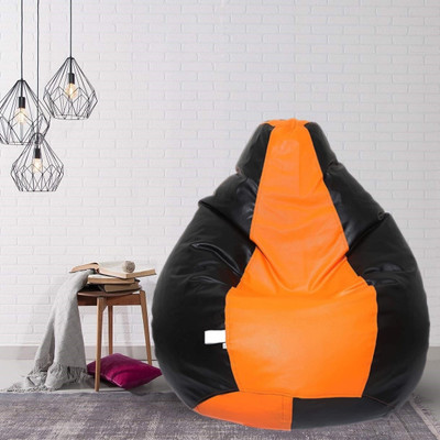 h0use DECoR XXL Tear Drop Bean Bag Cover  (Without Beans)(Orange, Black)
