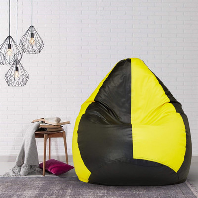 h0use DECoR XXL Tear Drop Bean Bag Cover  (Without Beans)(Yellow, Black)