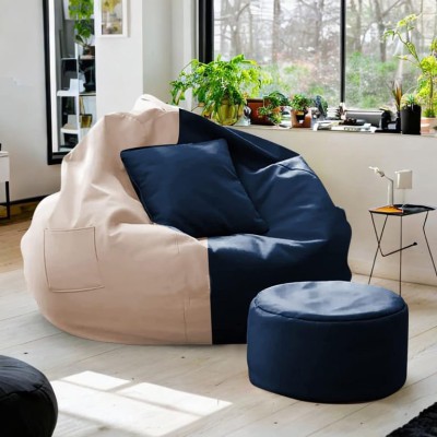 KARUTO 4XL Tear Drop Bean Bag Cover  (Without Beans)(Beige, Blue)