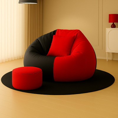 SHIRA 24 4XL Tear Drop Bean Bag Cover  (Without Beans)(Red, Black)
