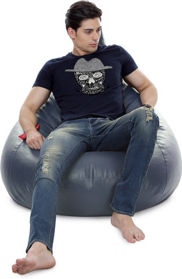STYLE HOMEZ XXL Premium Leatherette HumBug Teardrop Bean Bag  With Bean Filling(Grey)