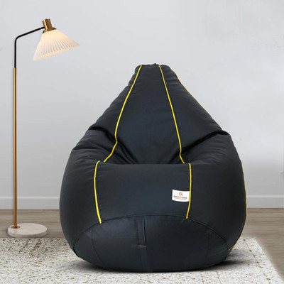 STAR XXL Black with Yellow Piping Filled with Beans Teardrop Bean Bag  With Bean Filling(Multicolor)