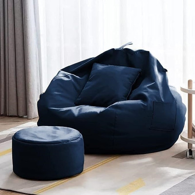 STAR XXXL With Footstool & Cushion Combo Filled with Beans Bean Bag Chair  With Bean Filling(Blue)