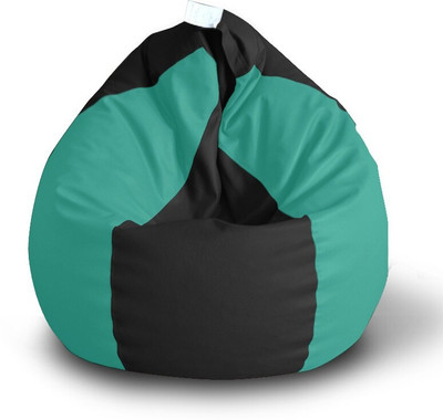 STYLE HOMEZ XXL Premium Leatherette Classic Black Teal Color Teardrop Bean Bag  With Bean Filling(Black, Teal)