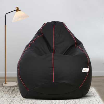 STAR XXL Black with Pink Piping Filled with Beans Teardrop Bean Bag  With Bean Filling(Black)