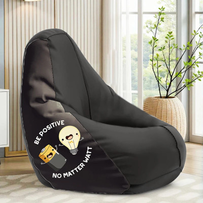 STAR 4XL Be Positive Printed Bean Bag Filled With Beans Teardrop Bean Bag  With Bean Filling(Black)