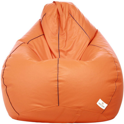 STAR XXL Orange with Navy Blue Piping Filled with Beans Teardrop Bean Bag  With Bean Filling(Orange)
