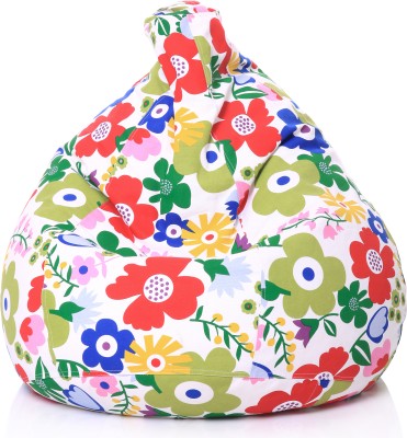 TXOR XXL Classic Cotton Canvas Floral Printed Teardrop Bean Bag  With Bean Filling(Purple, Blue)