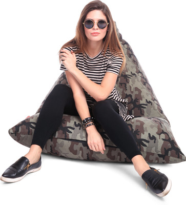 STYLE HOMEZ XXL Pyramid Cotton Canvas Camouflage Printed Lounger Bean Bag  With Bean Filling(Multicolor)