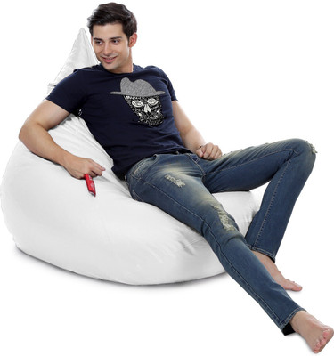 STYLE HOMEZ XXL Premium Leatherette HumBug Teardrop Bean Bag  With Bean Filling(White)