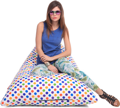 STYLE HOMEZ XXL Pyramid Cotton Canvas Polka Dots Printed Lounger Bean Bag  With Bean Filling(Multicolor)