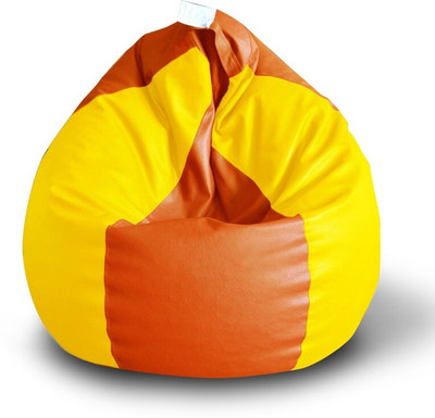 STYLE HOMEZ XXL Premium Leatherette Classic Orange Yellow Color Teardrop Bean Bag  With Bean Filling(Orange, Yellow)