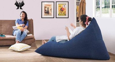 STYLE HOMEZ XXL Premium Collection Denim Pyramid Canvas Lounger Bean Bag  With Bean Filling(Blue)
