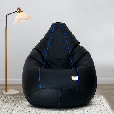 STAR XXL Black with Royal Blue Piping Filled with Beans Teardrop Bean Bag  With Bean Filling(Multicolor)