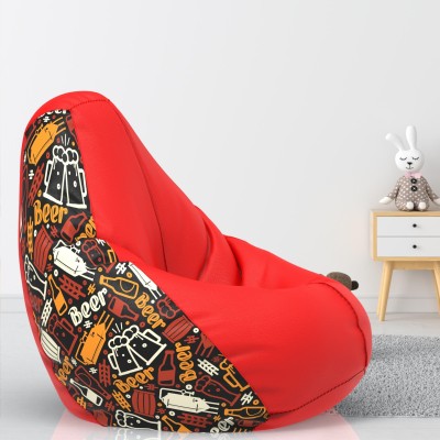 Beannie XL Printed Teardrop Bean Bag  With Bean Filling(Red, Black)