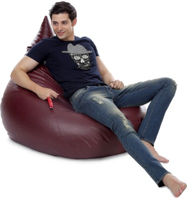 STYLE HOMEZ XXL Premium Leatherette HumBug Teardrop Bean Bag  With Bean Filling(Maroon)