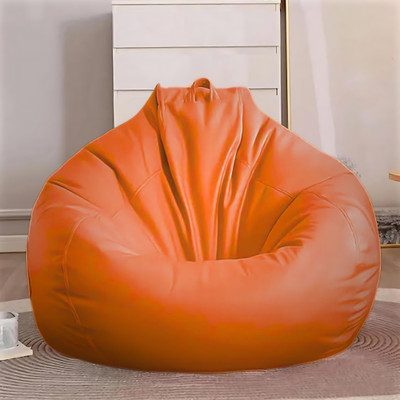 GIGLICK 4XL Faux Leather Bean Bag Filled with Beans | Ready To Use Teardrop Bean Bag  With Bean Filling(Orange)