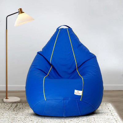 STAR XXL Classic Royal Blue with Yellow Piping Filled with Beans Teardrop Bean Bag  With Bean Filling(Multicolor)