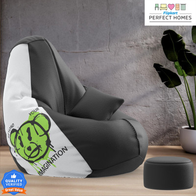 Flipkart Perfect Homes XXXL PatternPuff Bag With Free Cushion and Puffy , Beyond Your Imagination-Black Teardrop Bean Bag  With Bean Filling(Multicolor)