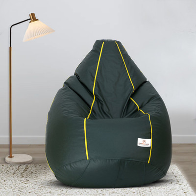 STAR XXL Dark Green with Yellow Piping Filled with Beans Teardrop Bean Bag  With Bean Filling(Multicolor)