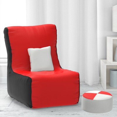 ComfyBean XXL Serene Seat with Cushion and Footrest Teardrop Bean Bag  With Bean Filling(Red, Black)