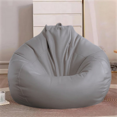 GIGLICK XXXL Faux Leather Bean Bag Filled with Beans | Ready To Use Teardrop Bean Bag  With Bean Filling(Grey)