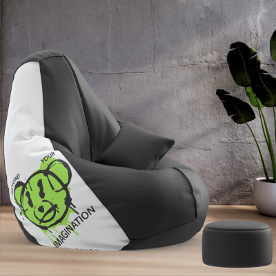 Flipkart Perfect Homes 4XL PatternPuff Bag With Free Cushion and Puffy , Beyond Your Imagination-Black Teardrop Bean Bag  With Bean Filling(Multicolor)