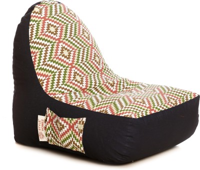 TXOR XXL Urban Design Denim Canvas IKAT Printed Bean Bag Chair  With Bean Filling(Red, Tan)