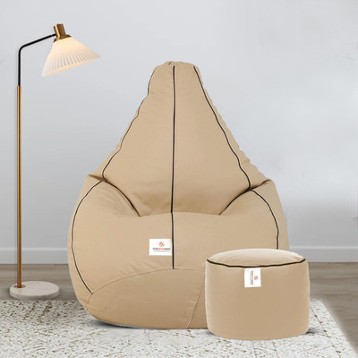 STAR XXL Classic Combo Cream with Brown Piping Filled with Beans Teardrop Bean Bag  With Bean Filling(Multicolor)
