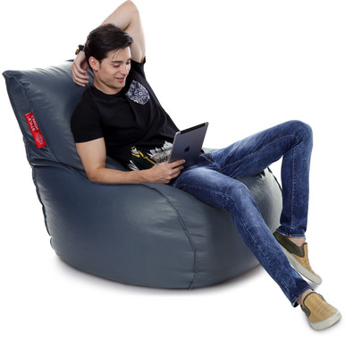STYLE HOMEZ XXL Premium Leatherette Mambo Lounger Bean Bag  With Bean Filling(Grey)