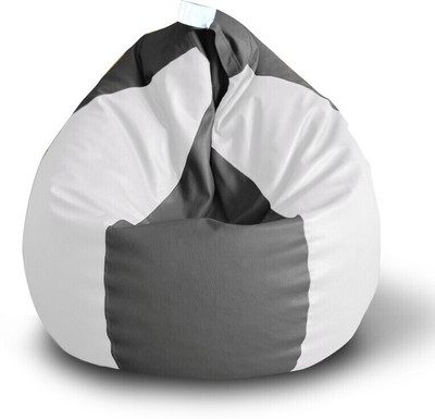 STYLE HOMEZ XXL Premium Leatherette Classic Grey White Color Teardrop Bean Bag  With Bean Filling(Grey, White)