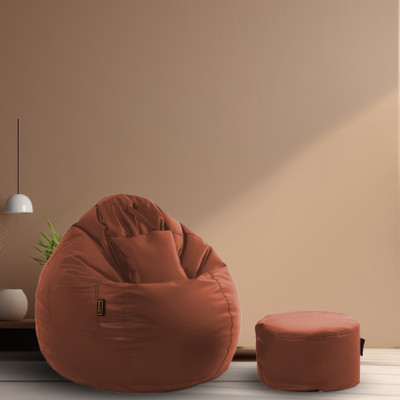 Seventh Heaven XXXL Filled Bean Bag with Cushion and Footrest - Scratch Resistant Premium Leatherite Bean Bag Chair  With Bean Filling(Tan)