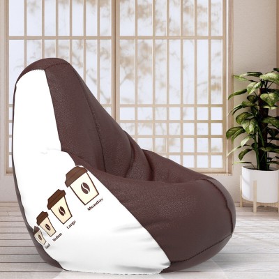 ComfyBean XXL Designer Bean Bag Filled with Beans - Printed - Coffee - White & Brown Teardrop Bean Bag  With Bean Filling(White, Brown)