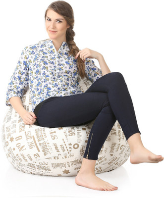 STYLE HOMEZ XXXL Classic Cotton Canvas Abstract Printed Refill Fillers Teardrop Bean Bag  With Bean Filling(White)